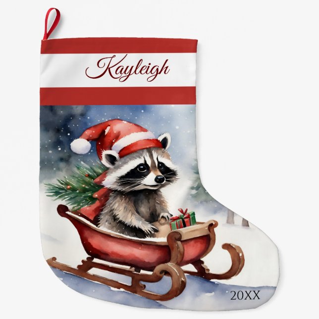 Raccoon Rodelbahn Grosses Weihnachtsfest Strumpf Großer Weihnachtsstrumpf (Vorderseite)