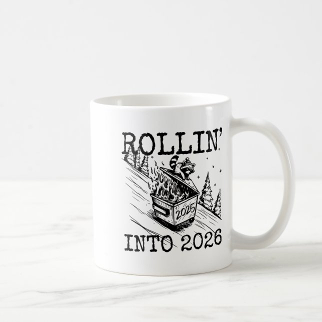 Raccoon Rolling Into 2026 Happy New Year 2026 Funn Kaffeetasse (Rechts)