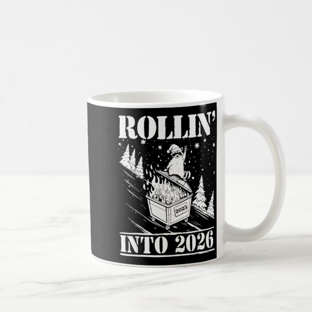 Raccoon Rolling Into 2026 Happy New Year 2026 Funn Kaffeetasse (Rechts)