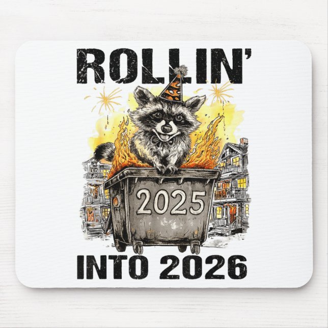 Raccoon Rolling Into 2026 Happy New Year 2026 Funn Mousepad (Vorne)