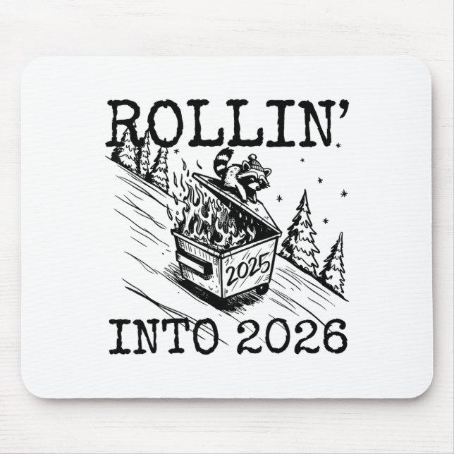 Raccoon Rolling Into 2026 Happy New Year 2026 Funn Mousepad (Vorne)