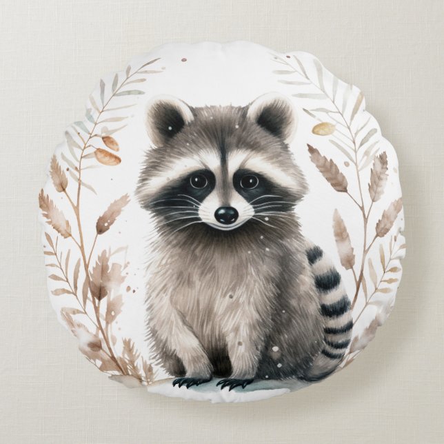 Raccoon Rundes Kissen (Vorderseite)