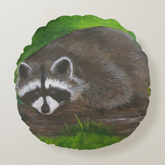 Raccoon Rundes Kissen (Vorderseite)