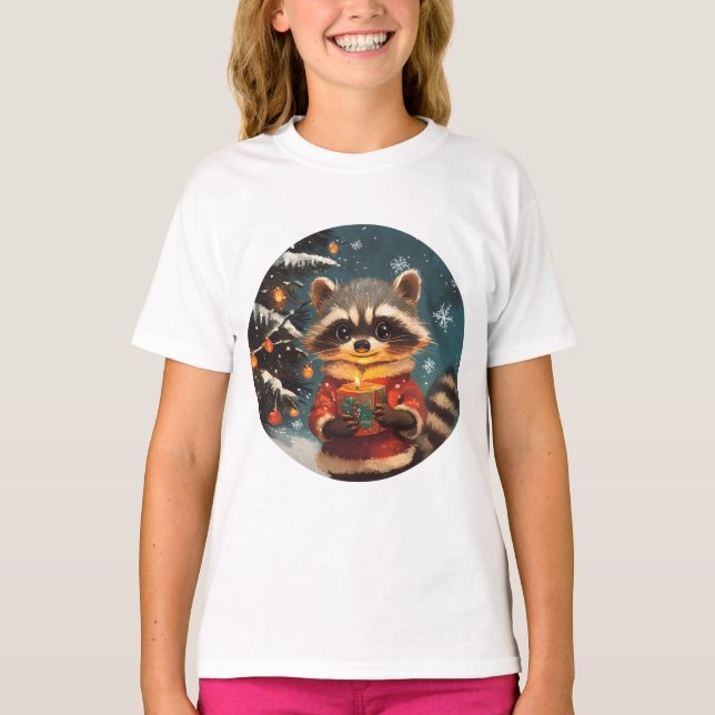 Raccoon Schnee Weihnachtslieder T-Shirt (Vorderseite)