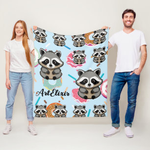 Raccoon Sitzen Sweet Background Print Fleecedecke