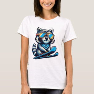 Raccoon Ski Funny Winter und draußen Niedlich und T-Shirt