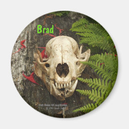 Raccoon Skull Altes Holz mit Farne und rote Monard Magnet