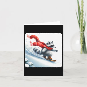 Raccoon Snowboarding Down Hill in Red Scarf. Schne Karte