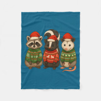 Raccoon Ssum Skunk Ugly Sweater Santa Hat Christma Fleecedecke