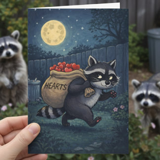 Raccoon Stealing Hearts sweet valentines Feiertagskarte