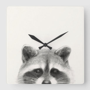 Raccoon-Stift Zeichne Quadratische Wanduhr