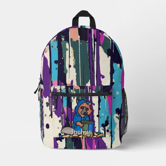 Raccoon Street Erkundung durch einen Mülleimer | S Bedruckter Rucksack (Vorderseite)