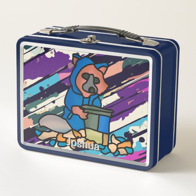 Raccoon Street Erkundung durch einen Mülleimer | S Metall Brotdose (Vorderseite)