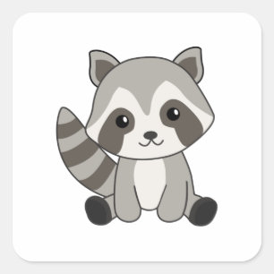 Raccoon Sweet Animals für Kinder Funny Raccoons Quadratischer Aufkleber