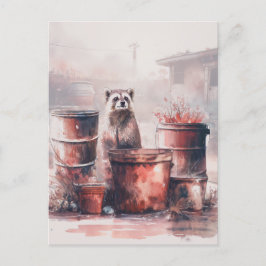 Raccoon thrives in den Ruinen Postkarte
