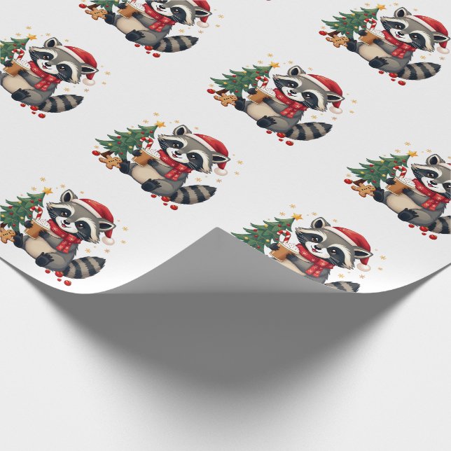 Raccoon Tragen Weihnachtsmannmütze für Weihnachtsf Geschenkpapier (Ecke)