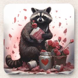 Raccoon Trash Poesie Valentinstag Getränkeuntersetzer