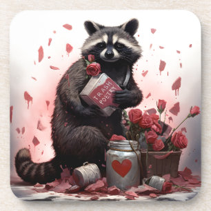Raccoon Trash Poesie Valentinstag Getränkeuntersetzer