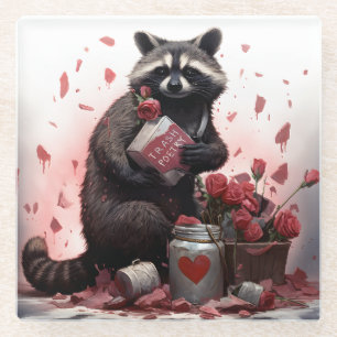 Raccoon Trash Poesie Valentinstag Glasuntersetzer