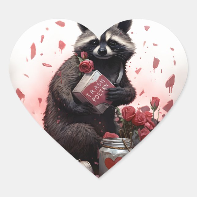 Raccoon Trash Poesie Valentinstag Herz-Aufkleber (Vorderseite)