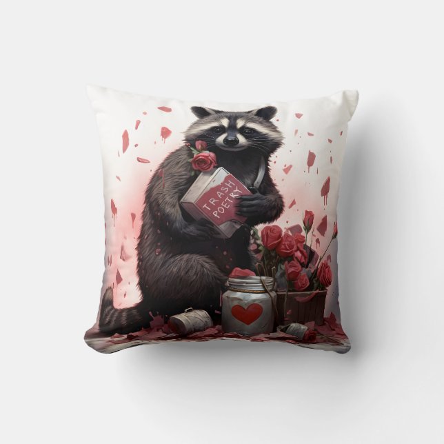 Raccoon Trash Poesie Valentinstag Kissen (Vorderseite)