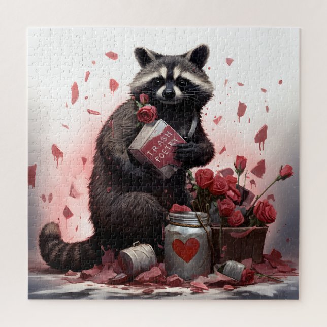 Raccoon Trash Poesie Valentinstag Puzzle (Vertikal)