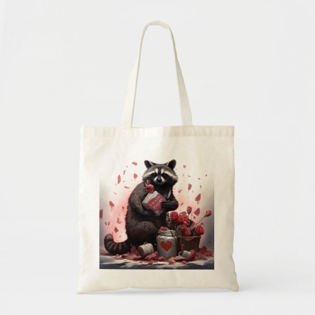 Raccoon Trash Poesie Valentinstag Tragetasche (Vorne)