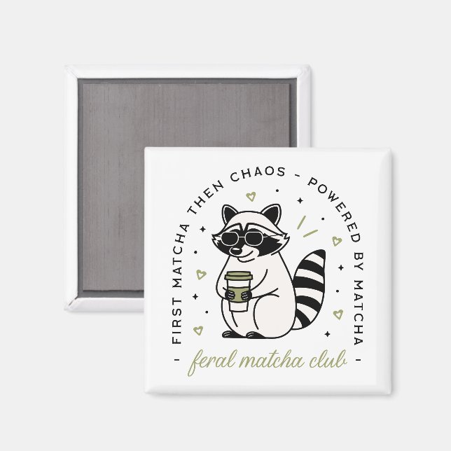 Raccoon trinken Matcha Klub lustig kawaii Tier Magnet (Vorderseite/Rückseite)