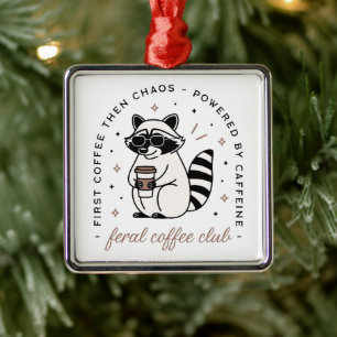 Raccoon trinkt Kaffee lustig kitsch Ästhetik Ornament Aus Metall