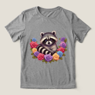 Raccoon umgeben von lebhaften bunten Rose Tri-Blend Shirt