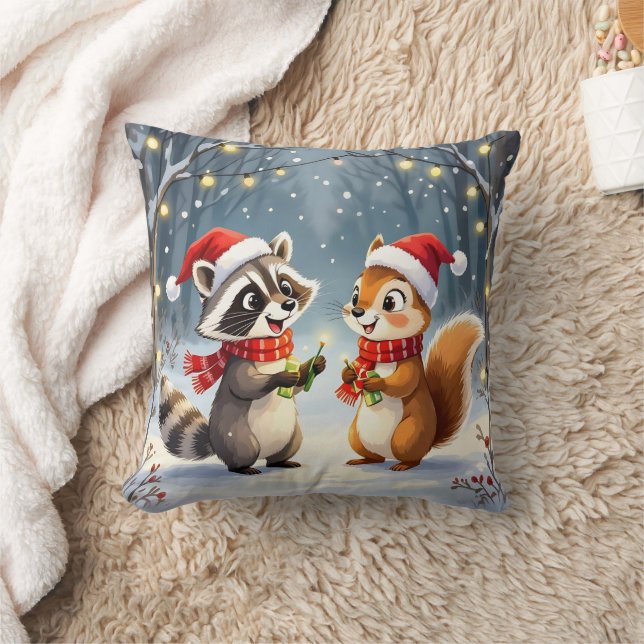 Raccoon und Eichhörnchen Hängende Weihnachtsbeleuc Kissen (Decke)