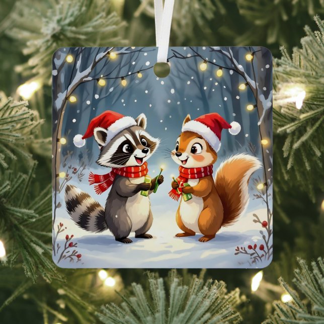Raccoon und Eichhörnchen Hängende Weihnachtsbeleuc Ornament Aus Metall (InSitu)
