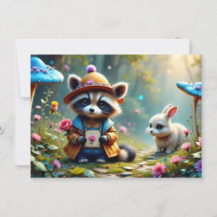 Raccoon und Kaninchen mit Grußkarte