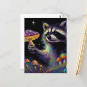 Raccoon und Pilze Postkarte