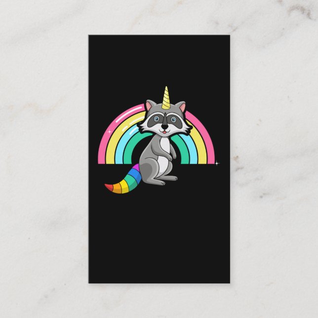 Raccoon Unicorn Niedlich Rainbow Animal Visitenkarte (Vorderseite)