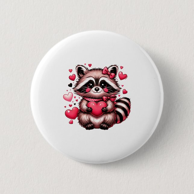 Raccoon Valentine Hearts  Button (Vorderseite)