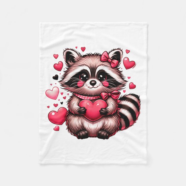 Raccoon Valentine Hearts  Fleecedecke (Vorderseite)