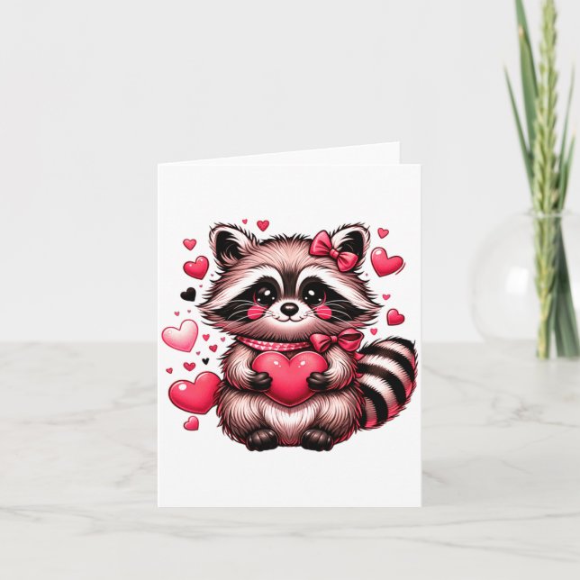 Raccoon Valentine Hearts  Karte (Vorderseite)