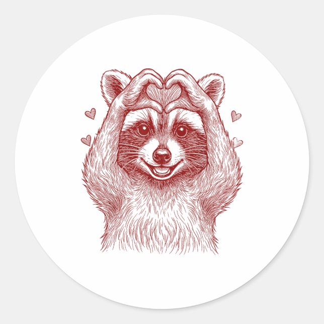 Raccoon Valentines Day Funny Feral Raccoon Love He Runder Aufkleber (Vorderseite)