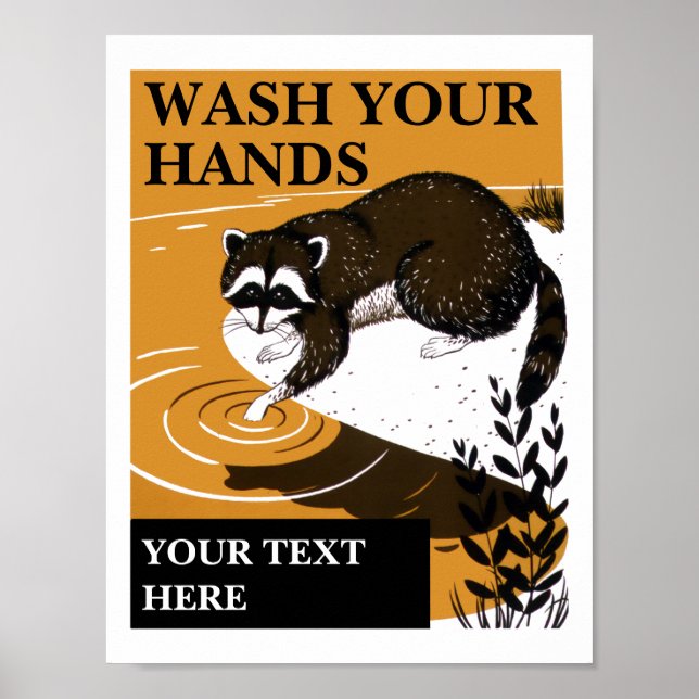 Raccoon-Vorlage für die Hände waschen Poster (Vorne)