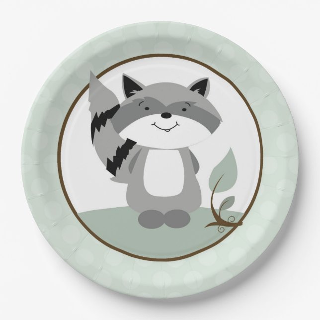 Raccoon Wald Nature Paper Plate | Grün Pappteller (Vorderseite)