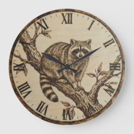 Raccoon Wall Clock - Rustic Cabin Decor Große Wanduhr