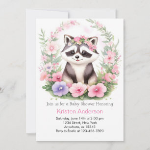 Raccoon Watercolor Wonderland Girl Babydusche Einladung