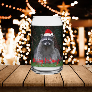 Raccoon Wear Red Weihnachtsmannmütze Holiday Dosenglas