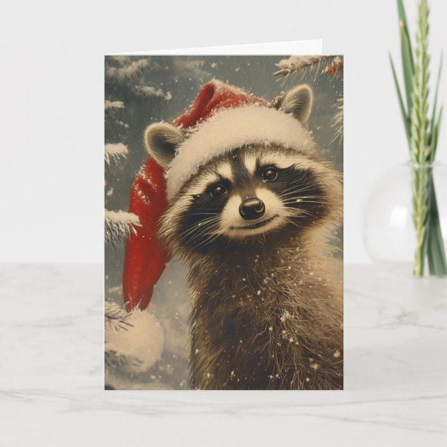 Raccoon Weihnachten Vintag personalisiert (Vorderseite)