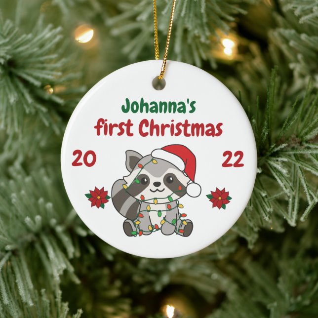 Raccoon Weihnachten Weihnachten Die ersten Weihnac Keramik Ornament (Baum)