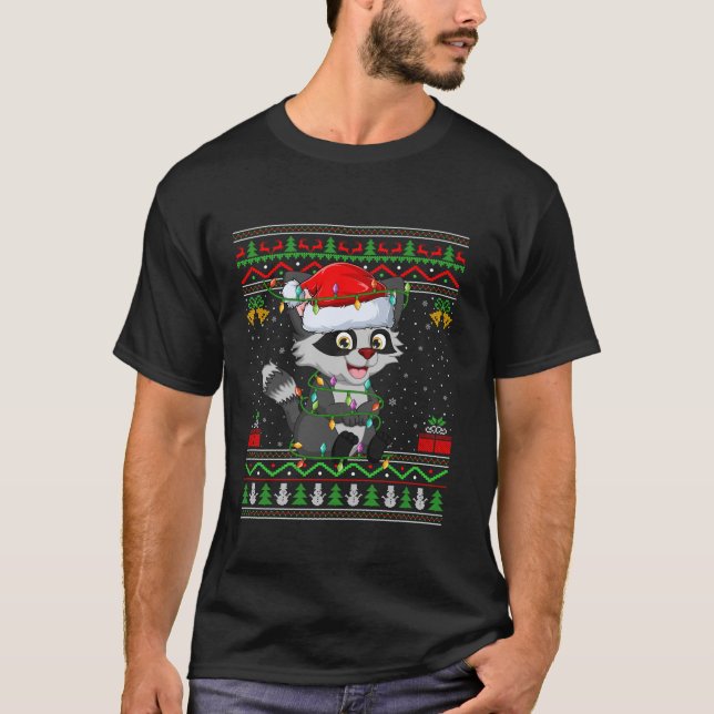 Raccoon Weihnachtslicht Weihnachtsweihe Weihnachte T-Shirt (Vorderseite)