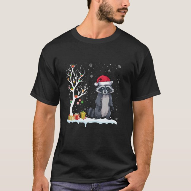 Raccoon Weihnachtsmannmütze Festival Moon and Star T-Shirt (Vorderseite)