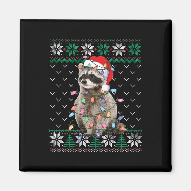 Raccoon Weihnachtsmannmütze Weihnachten Ugly Sweat Magnet (Vorne)