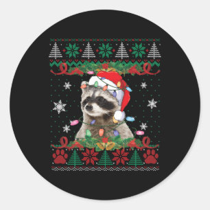 Raccoon Weihnachtsmannmütze Weihnachten Ugly Sweat Runder Aufkleber